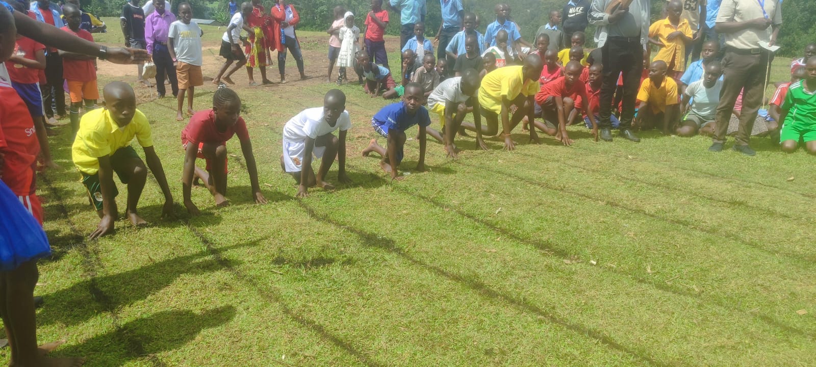 Learners on the starting line of a race during an athletics meet